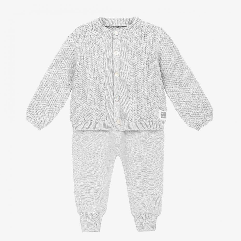 Minutus - Grey Knitted Baby Trouser Set | Childrensalon