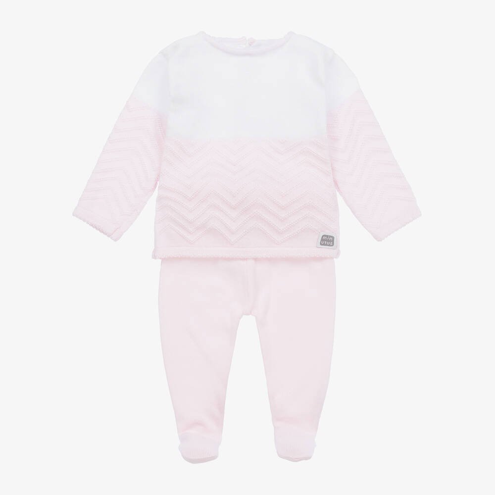 Minutus - Pink Cotton Knit 2 Piece Babygrow  | Childrensalon