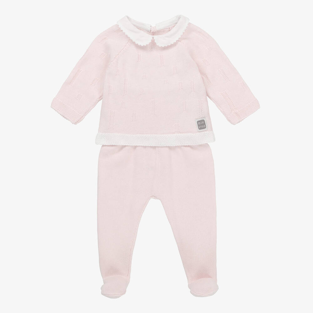 Minutus - Pink Knitted 2 Piece Babygrow  | Childrensalon
