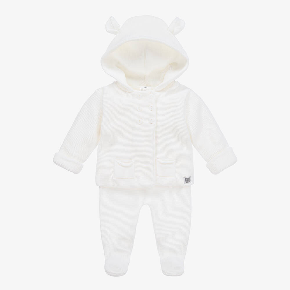 Minutus - White Hooded Pram Coat & Trouser Set | Childrensalon
