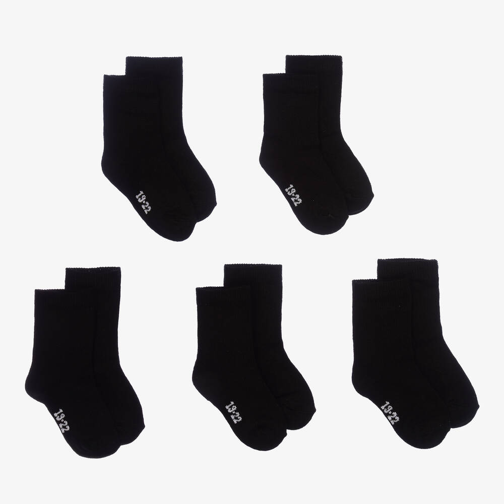 Minymo - Black Cotton Socks (5 Pack) | Childrensalon