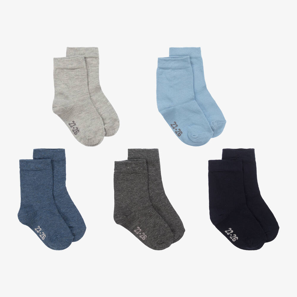 Minymo - Blue & Grey Socks (5 Pack) | Childrensalon