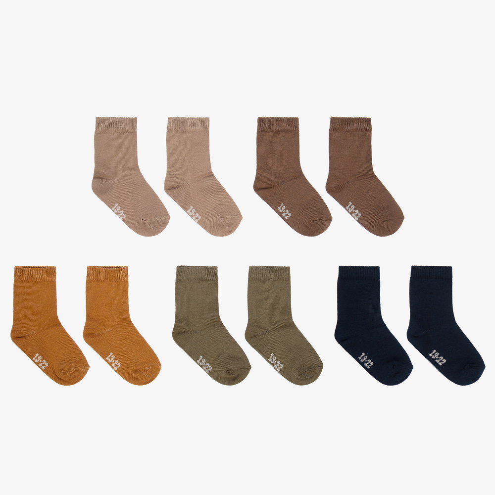 Minymo - Brown & Blue Socks (5 Pack) | Childrensalon
