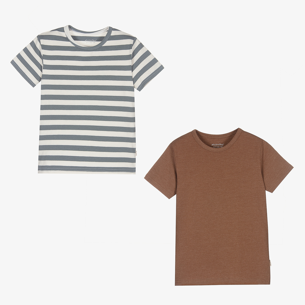 Minymo - T-shirts marron et bleu (x 2) | Childrensalon