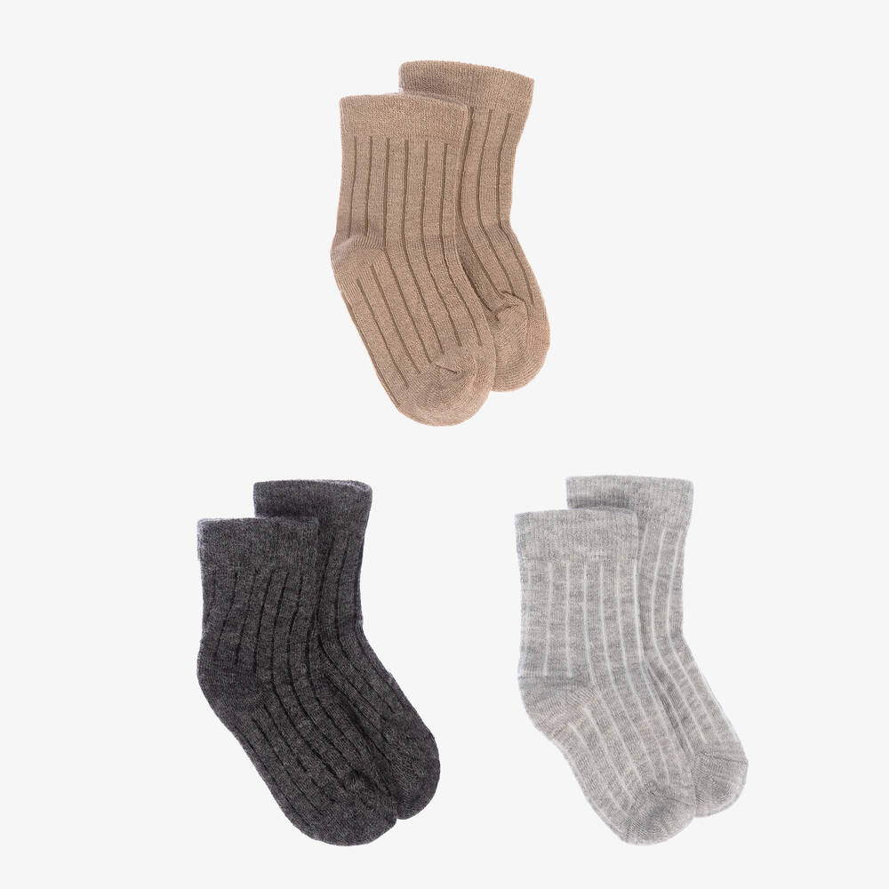 Minymo - Grey & Beige Socks (3 Pack) | Childrensalon