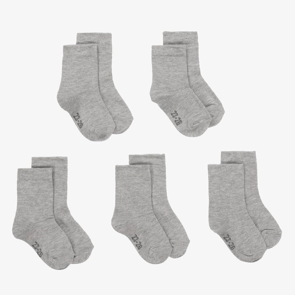 Minymo - Grey Cotton Socks (5 Pack) | Childrensalon