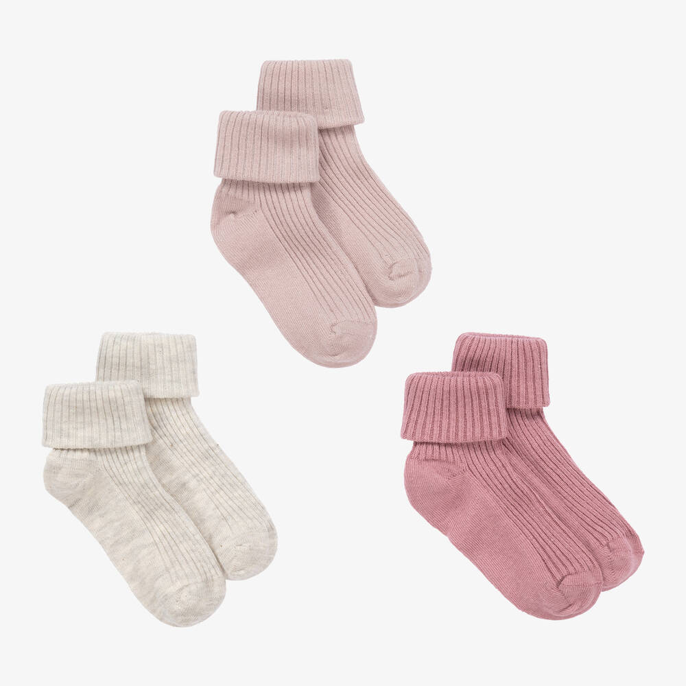 Minymo - Grey & Pink Socks (3 Pack) | Childrensalon