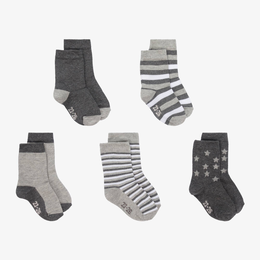 Minymo - Grey & White Socks (5 Pack) | Childrensalon