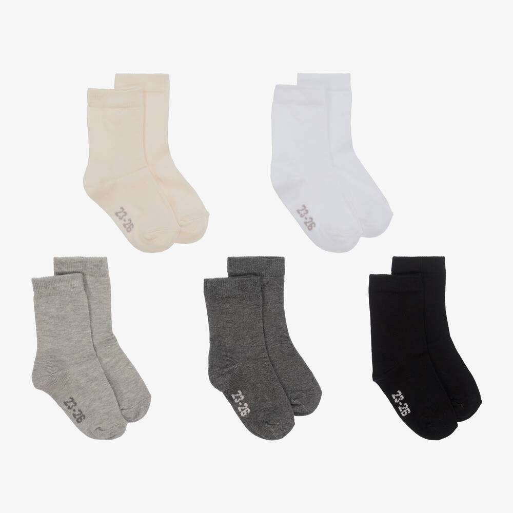 Minymo - White & Grey Socks (5 Pack) | Childrensalon