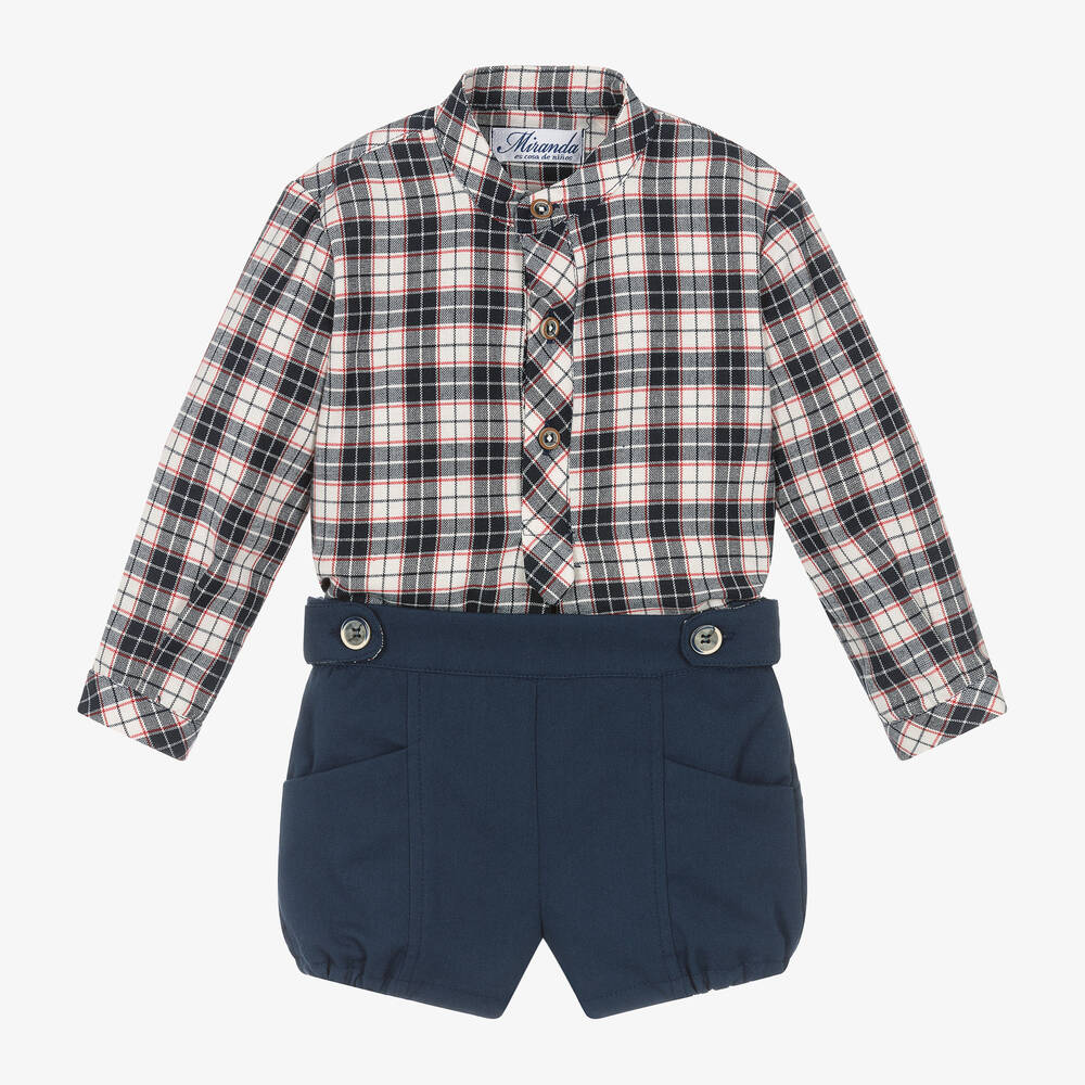 Miranda - Baby Boys Blue Check Shorts Set | Childrensalon