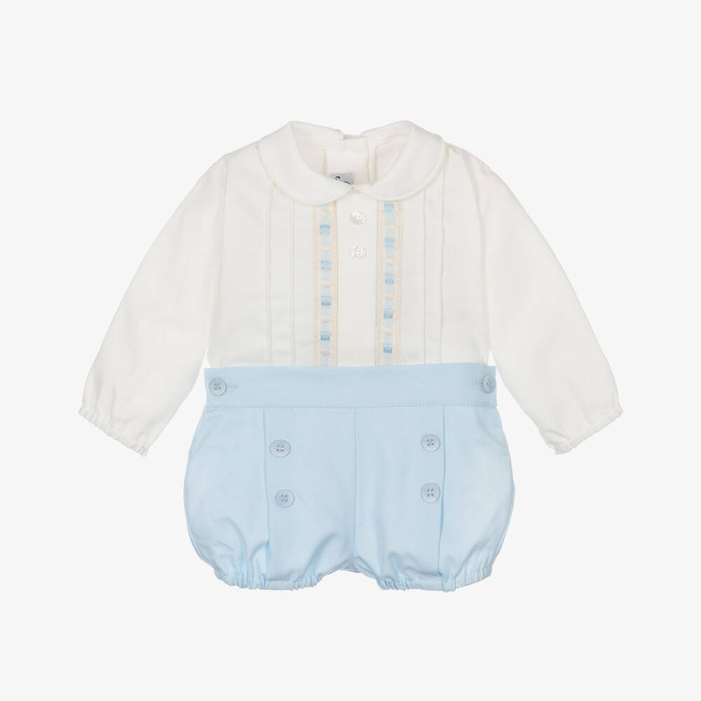 Miranda - Baby Boys Blue & Ivory Cotton Shorts Set | Childrensalon