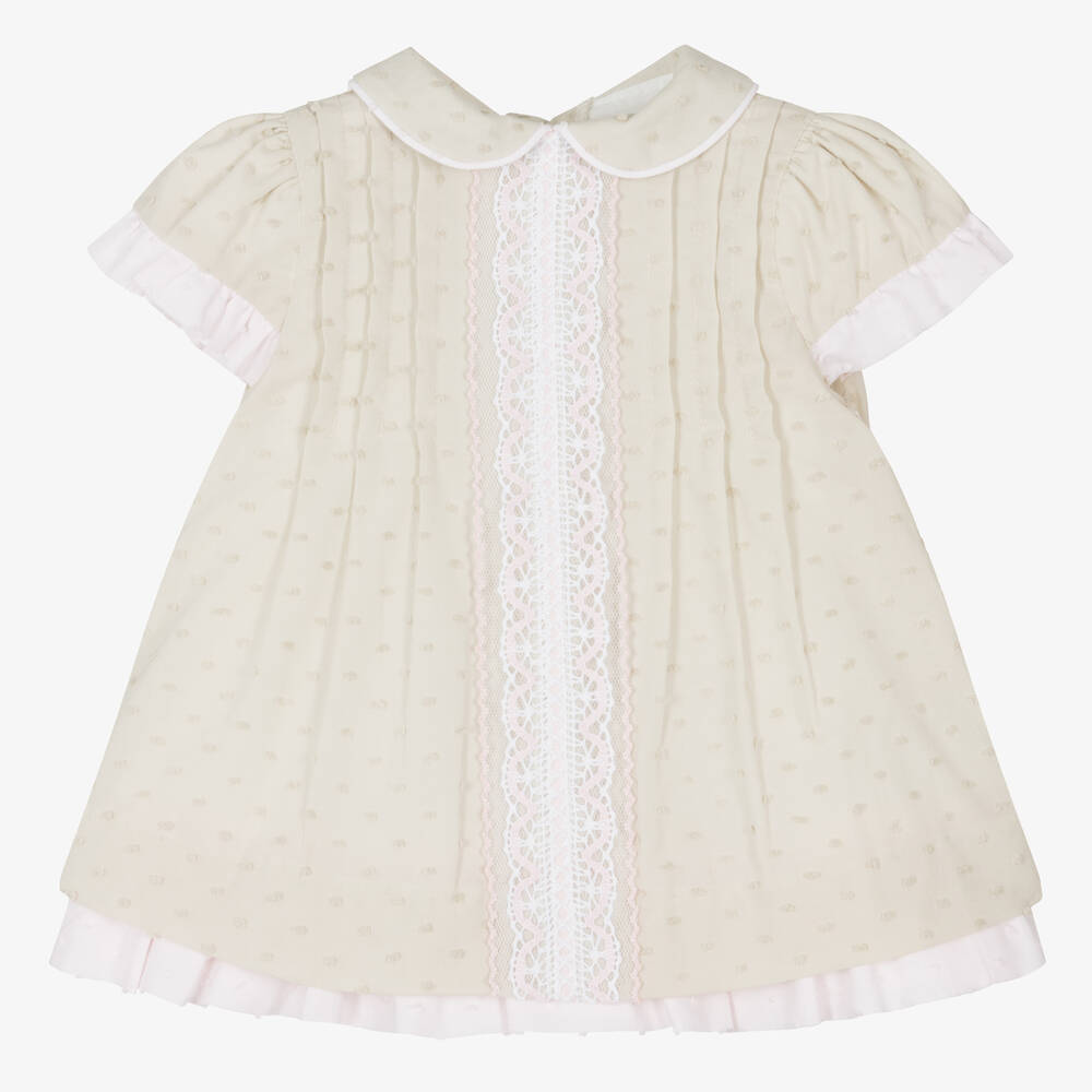Miranda - Baby Girls Beige Cotton Dress | Childrensalon