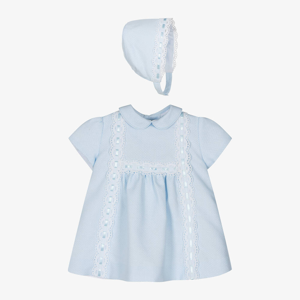 Miranda - طقم فستان مزيج قطن لون أزرق فاتح للمولودات | Childrensalon