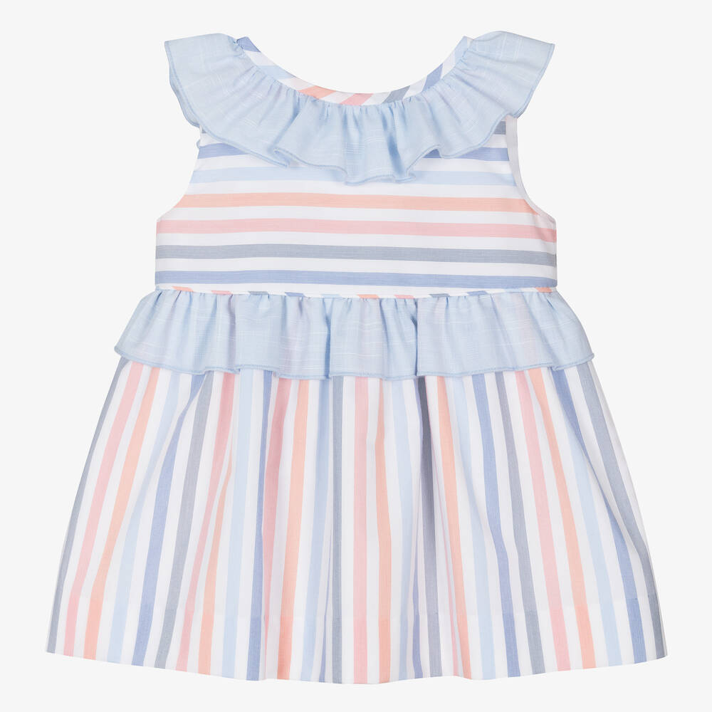 Miranda - Baby Girls Blue Stripe Cotton Dress | Childrensalon