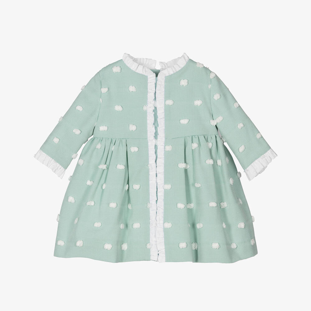 Miranda - Baby Girls Green Dotted Dress | Childrensalon