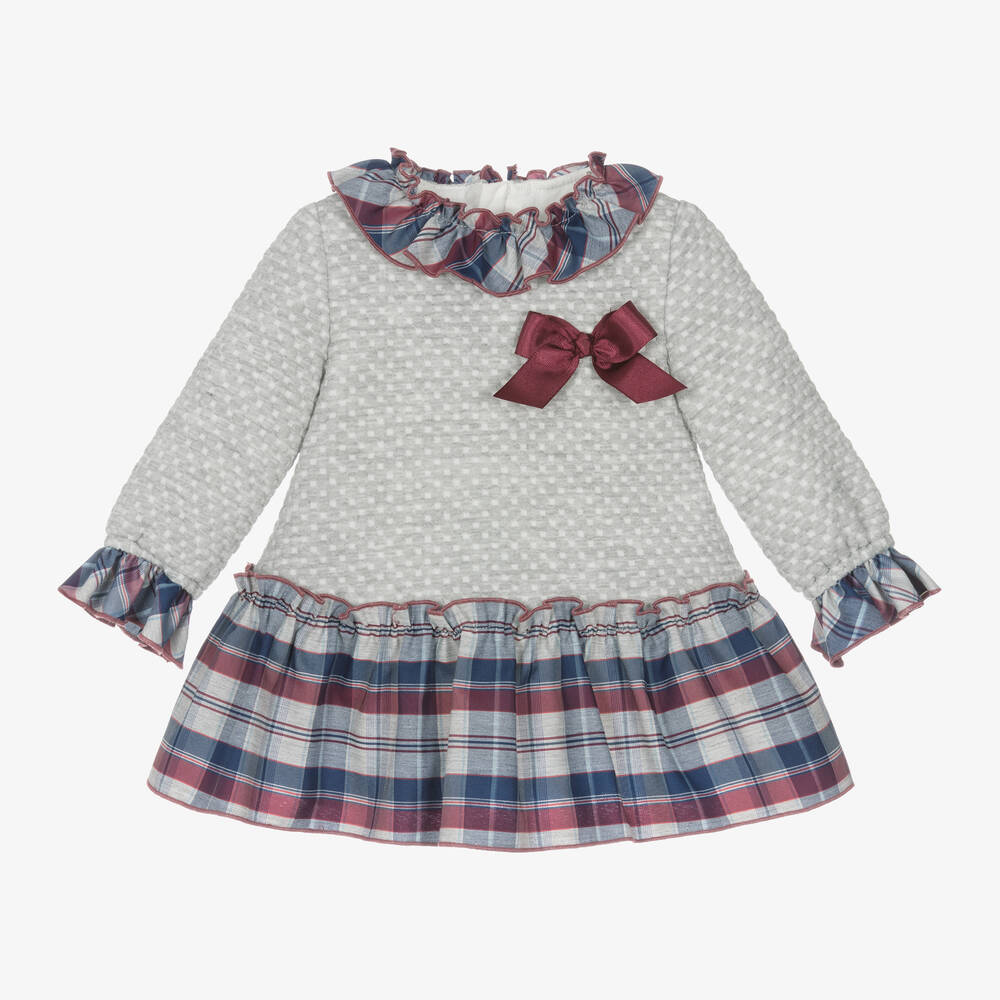 Miranda - Baby Girls Grey Jersey Tartan Dress | Childrensalon