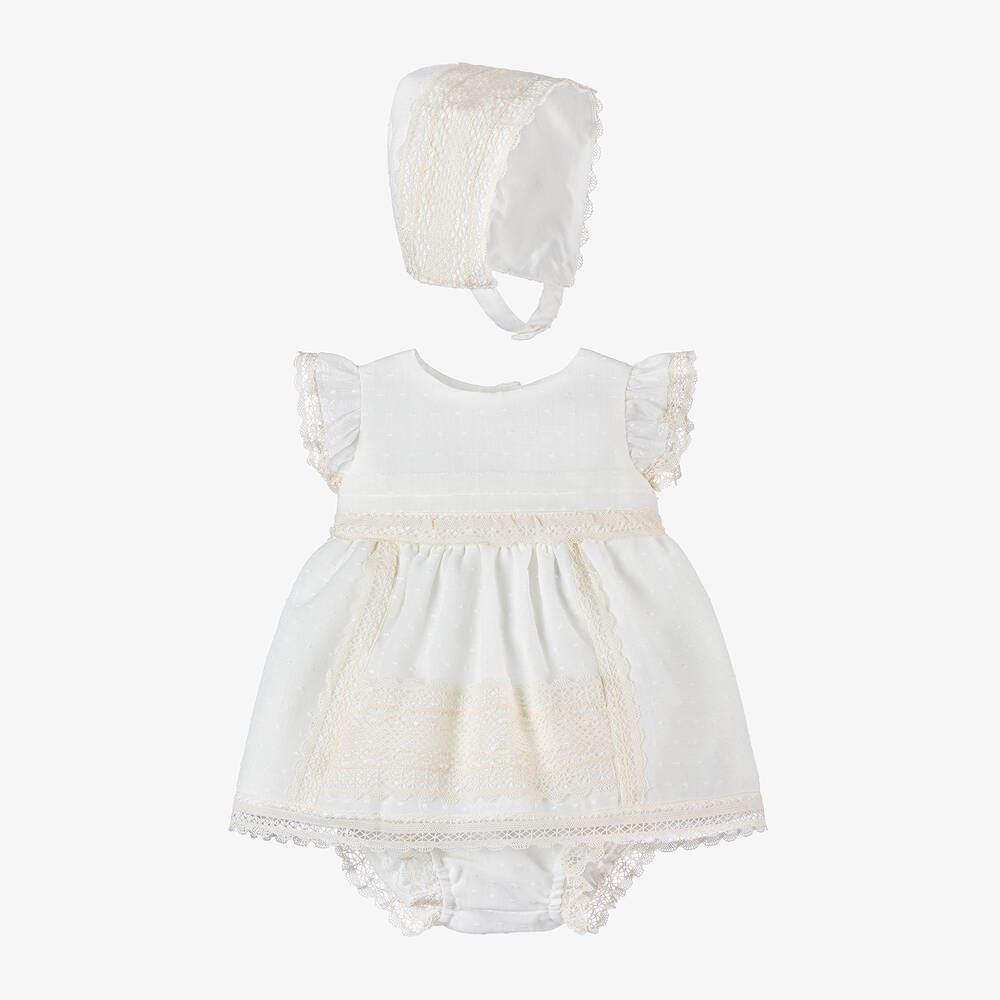 Miranda - Baby Girls Ivory Plumeti Dress Set | Childrensalon