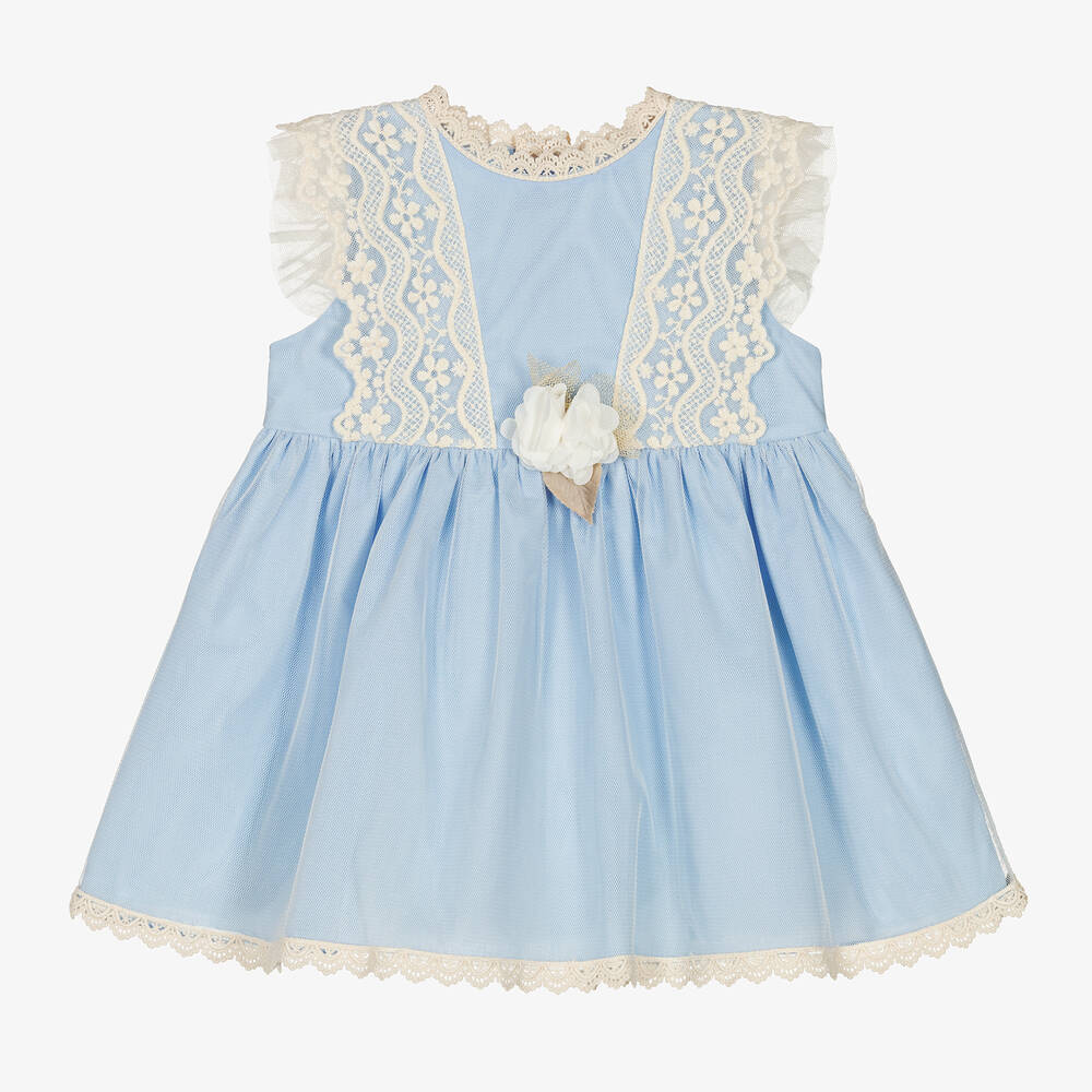 Shop Miranda Baby Girls Pale Blue Lace Dress
