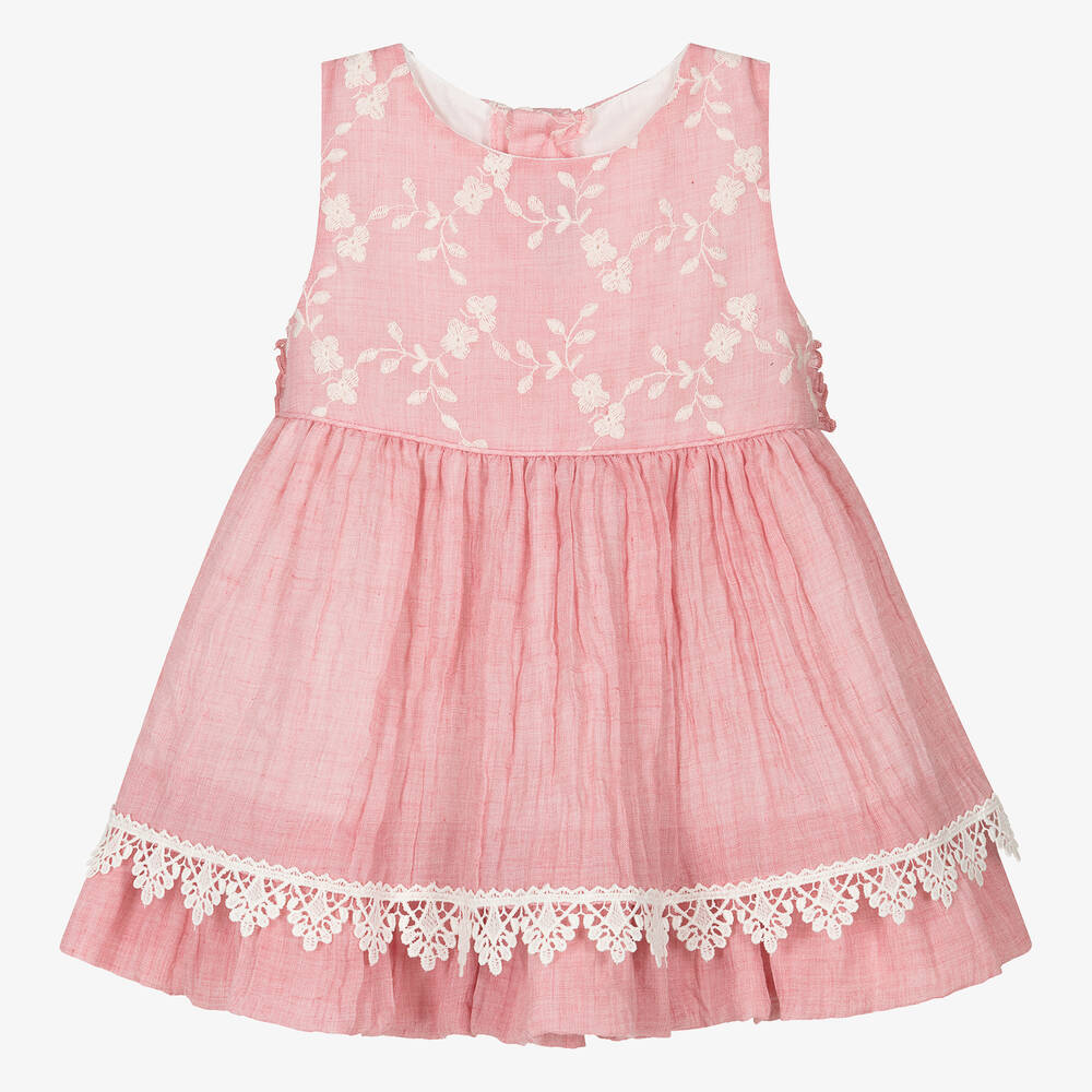 Shop Miranda Baby Girls Pink Embroidered Dress