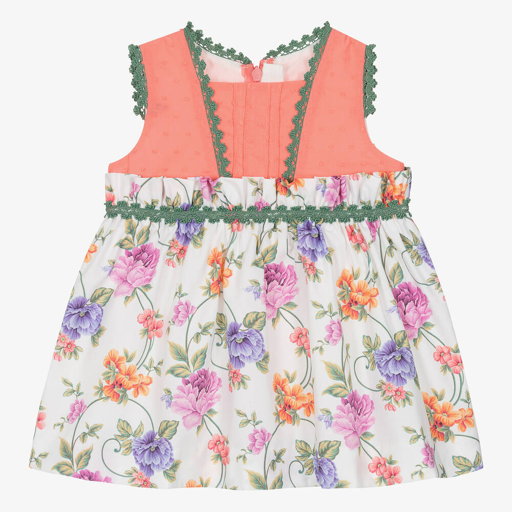 Miranda - Baby Girls Pink & Ivory Cotton Floral Dress | Childrensalon
