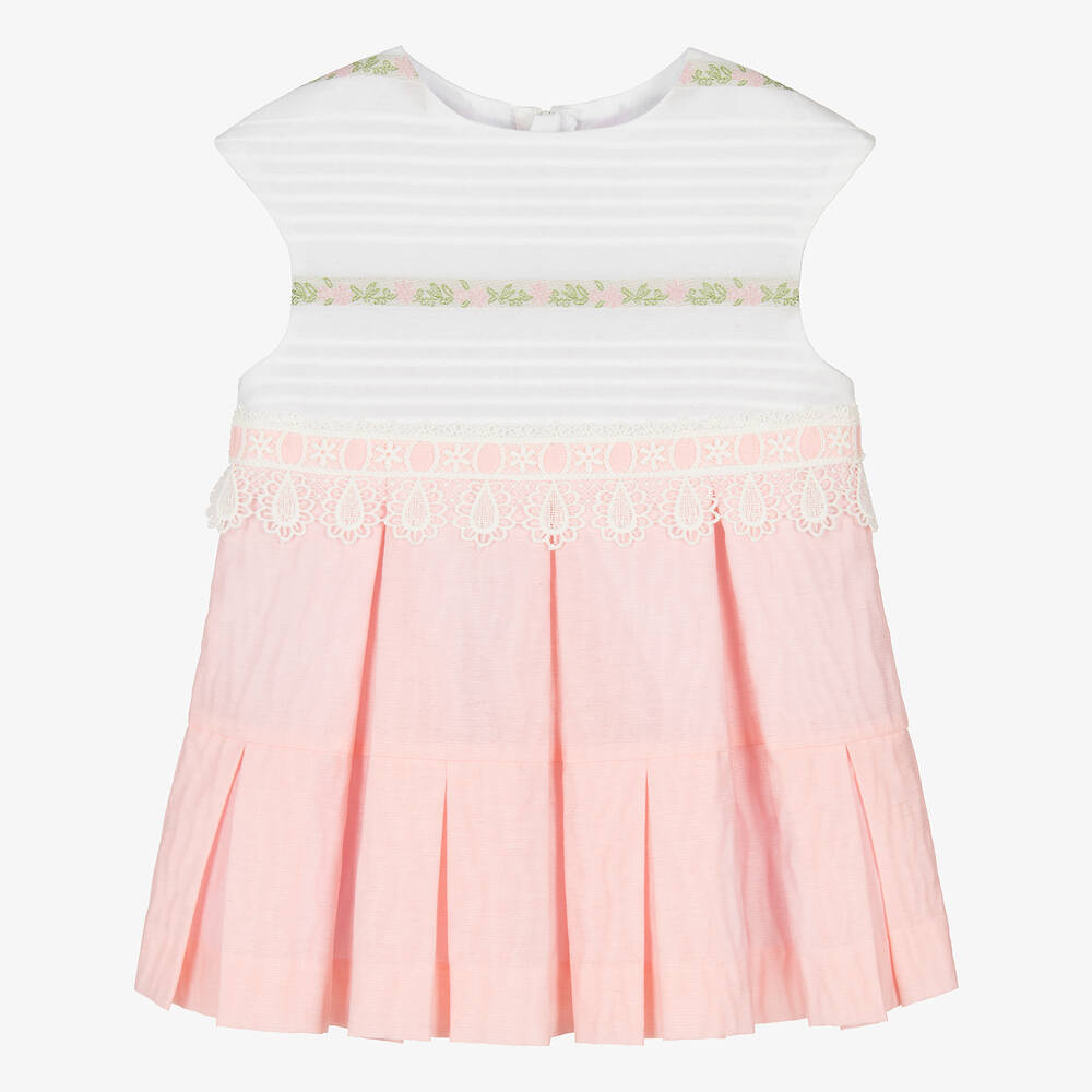 Miranda - Baby Girls Pink & White Cotton Dress | Childrensalon