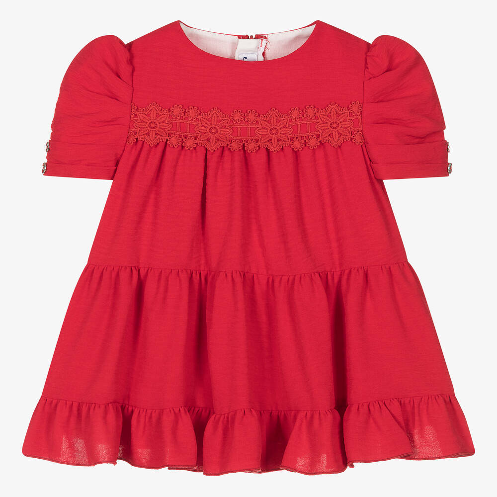 Miranda - فستان أطفال بناتي بطبقات لون أحمر | Childrensalon