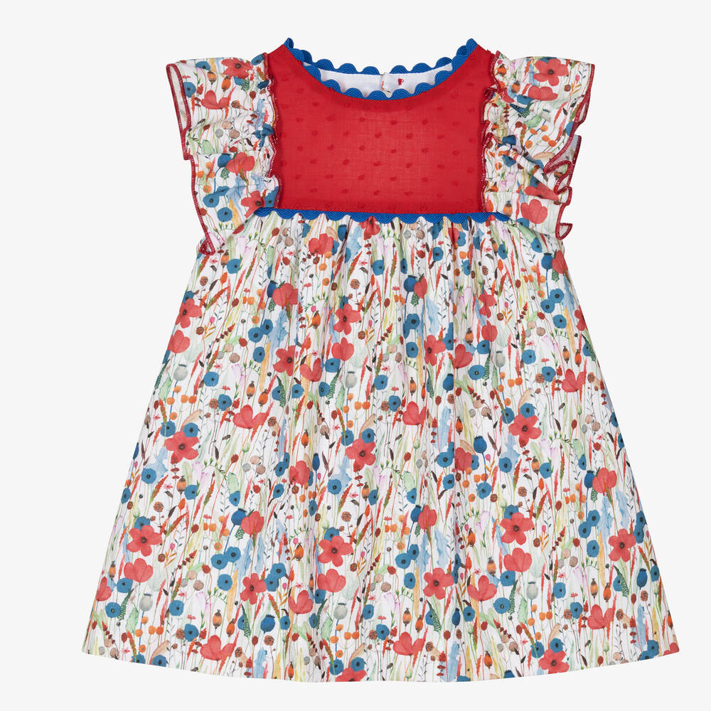 Miranda - Baby Girls Red & White Cotton Dress | Childrensalon
