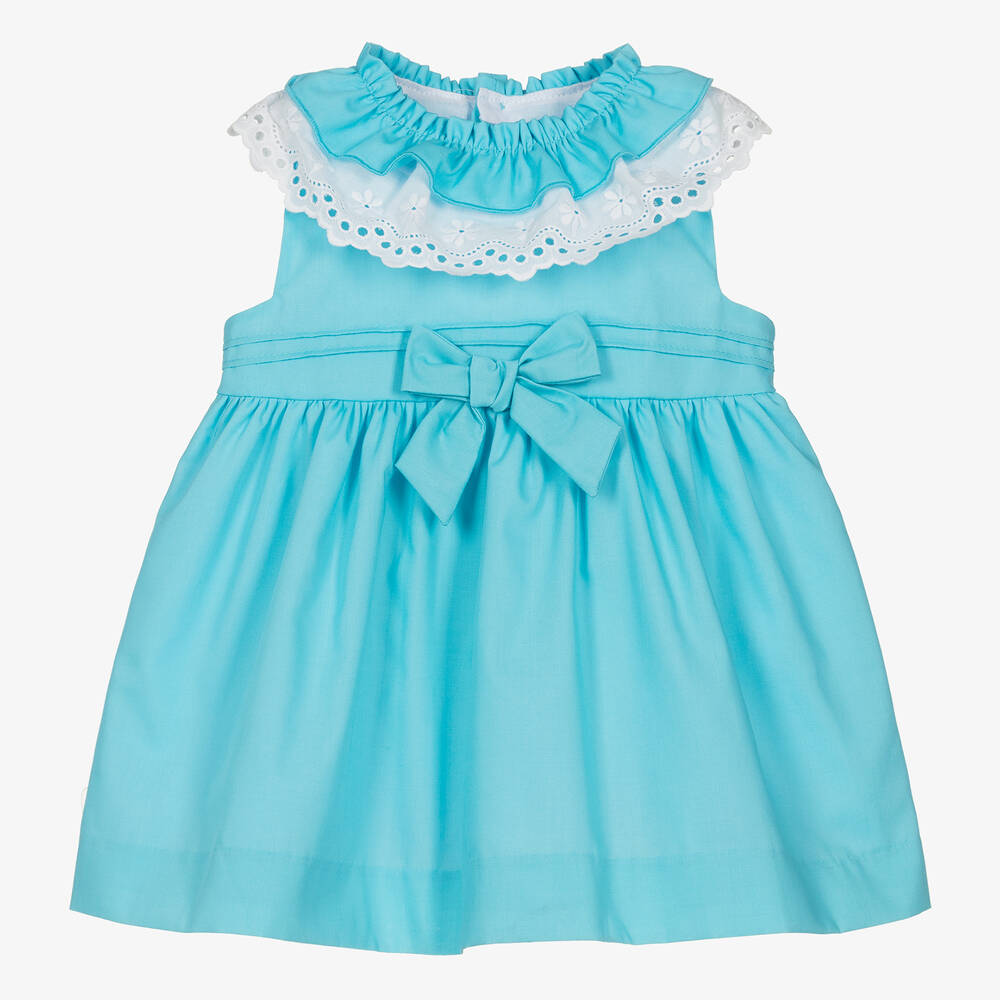 Miranda - Baby Girls Turquoise Blue Cotton Dress | Childrensalon
