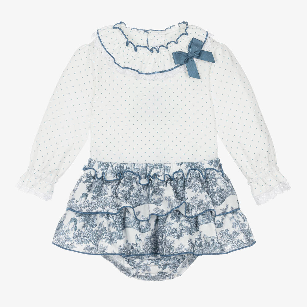 Miranda - Baby Girls White & Blue Shorts Set | Childrensalon