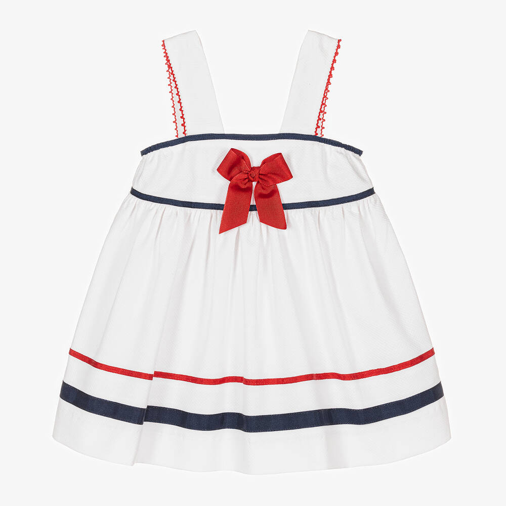 Miranda - Baby Girls White Cotton Bow Dress | Childrensalon