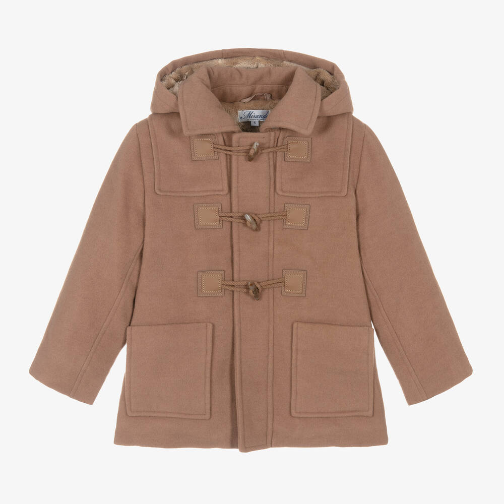 Miranda - Boys Beige Hooded Duffle Coat | Childrensalon