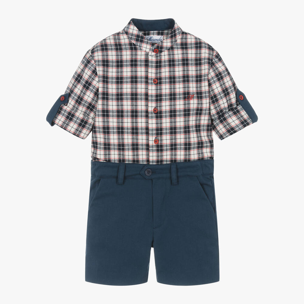 Miranda - Boys Blue Check Shorts Set | Childrensalon