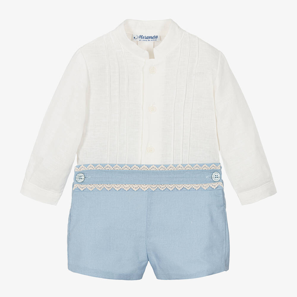 Miranda - Boys Blue Linen & Cotton Shorts Set | Childrensalon