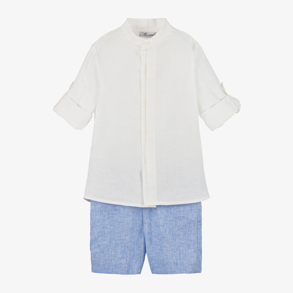 Miranda Kids' Boys Blue Linen & Cotton Shorts Set