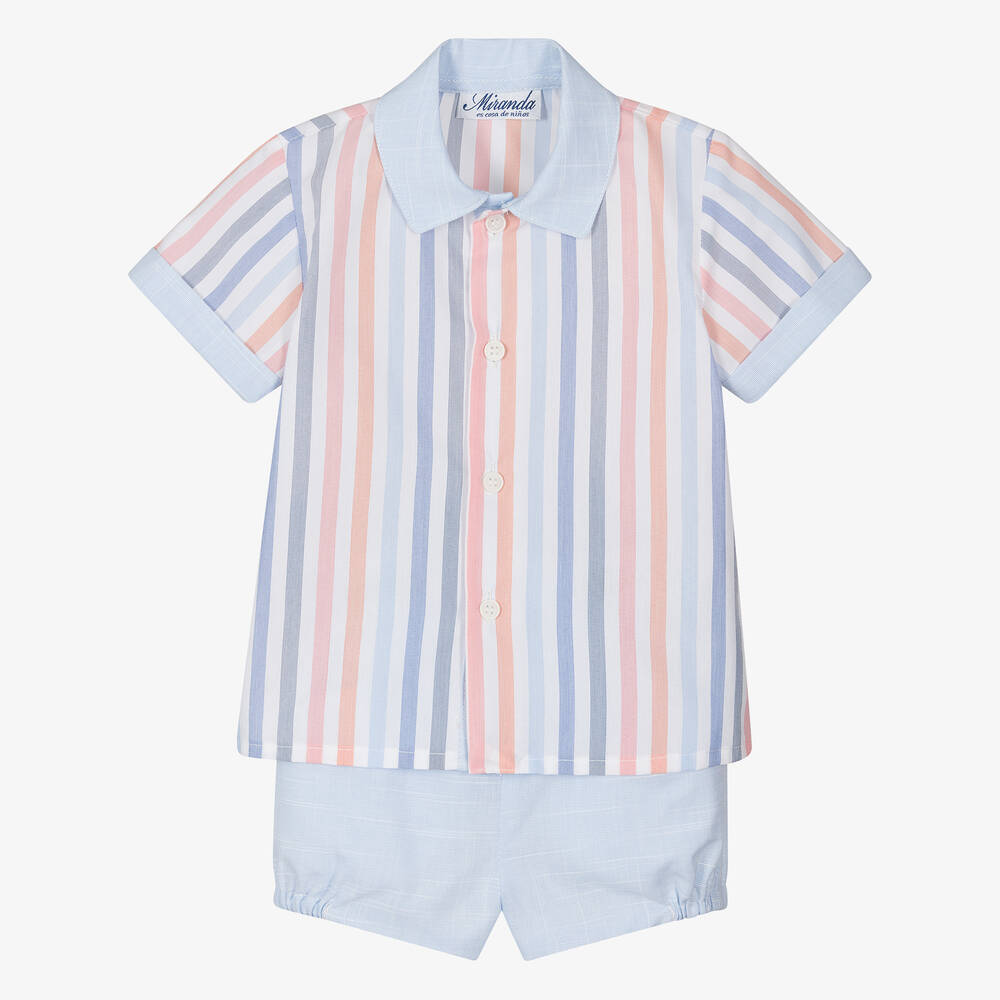 Miranda - Boys Blue Stripe Cotton Shorts Set | Childrensalon