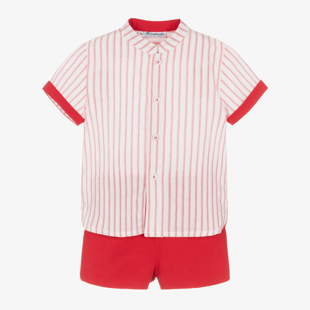 Miranda - Boys Red & White Cotton Shorts Set | Childrensalon