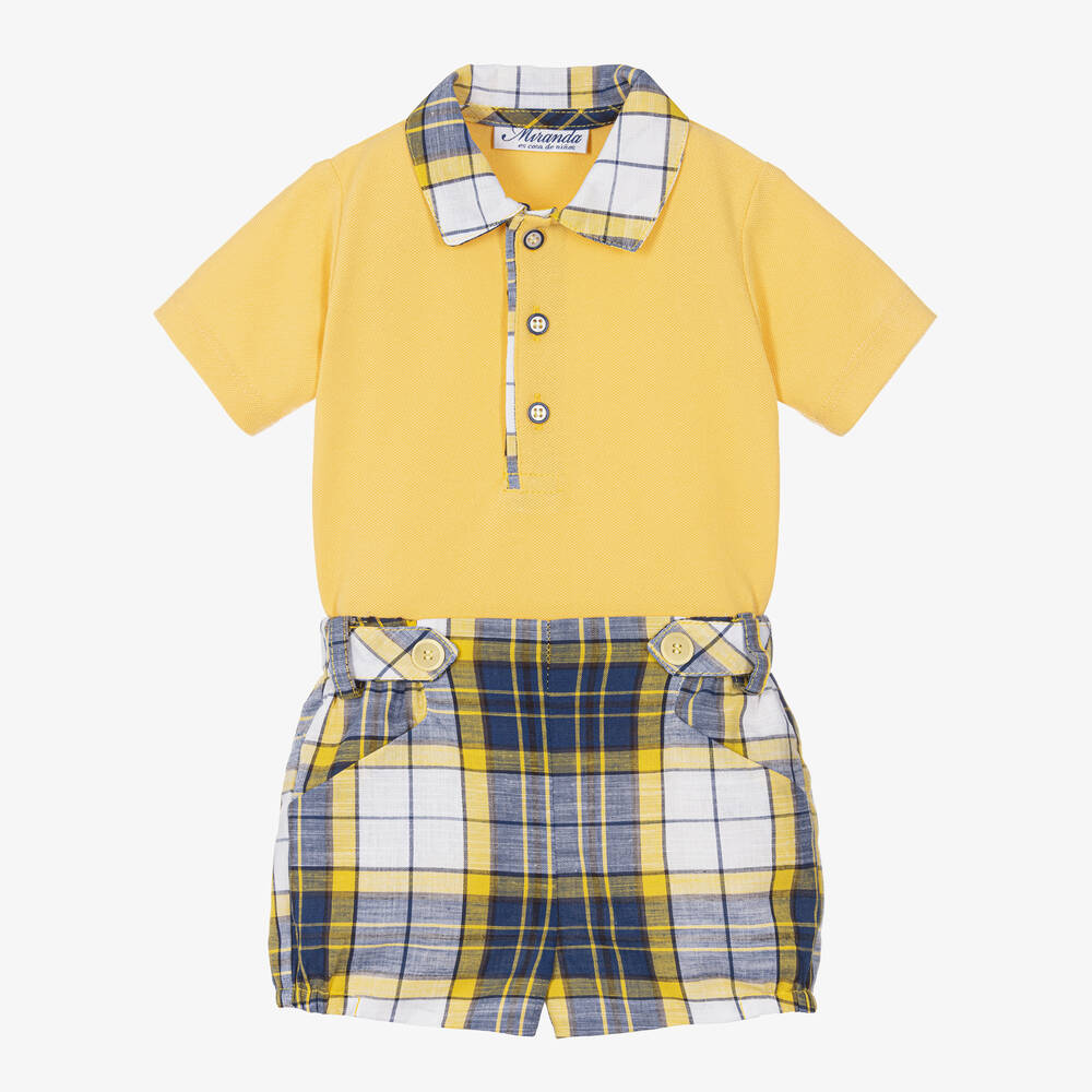 Miranda - Boys Yellow Check Cotton Shorts Set | Childrensalon