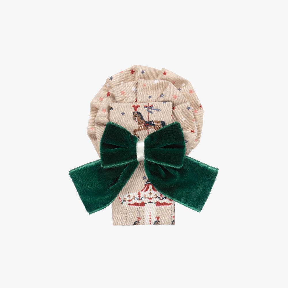 Miranda - Girls Beige & Green Bow Hair Clip | Childrensalon