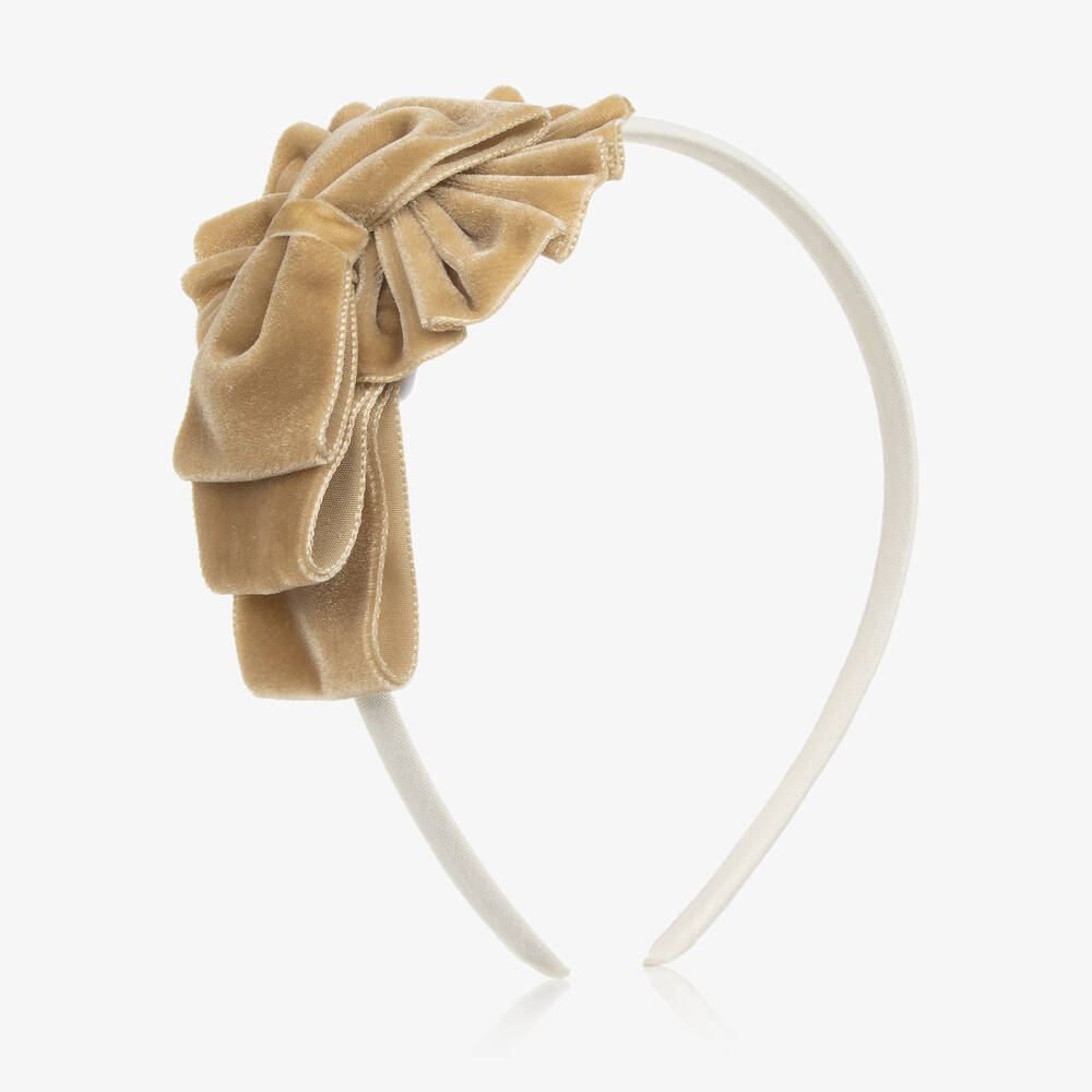 Miranda - Girls Beige Velvet Hairband | Childrensalon