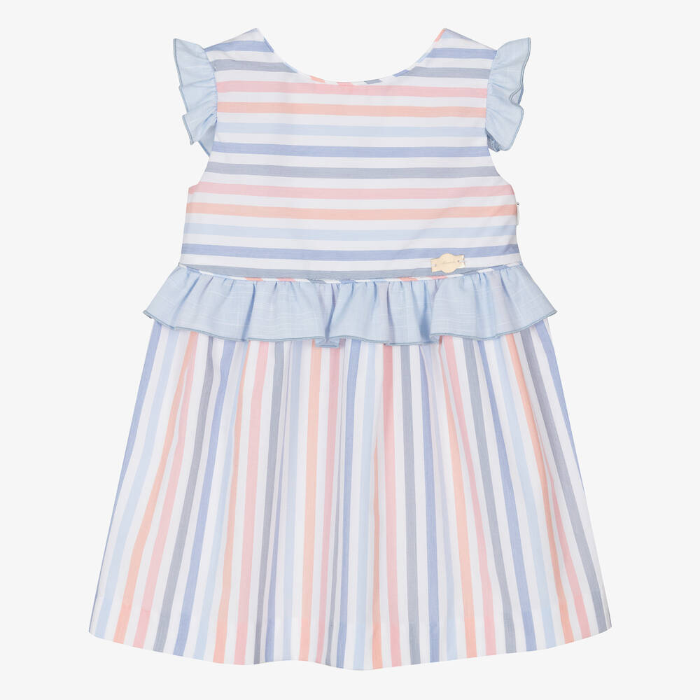 Miranda - Girls Blue Stripe Cotton Dress | Childrensalon