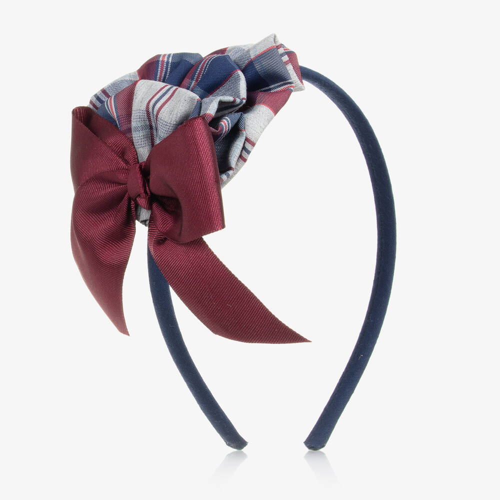 Miranda - Girls Blue Tartan Rosette Hairband | Childrensalon