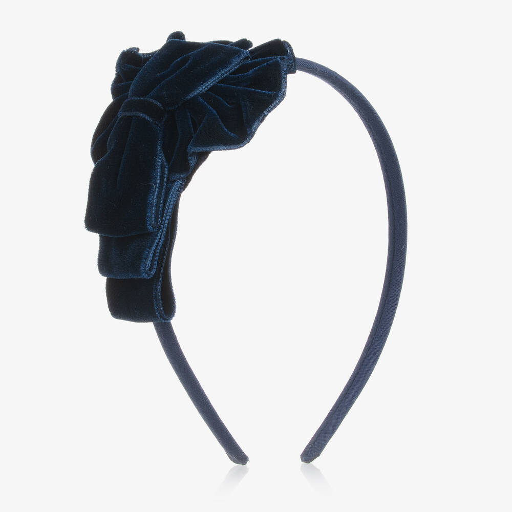 Miranda - Girls Blue Velvet Hairband | Childrensalon