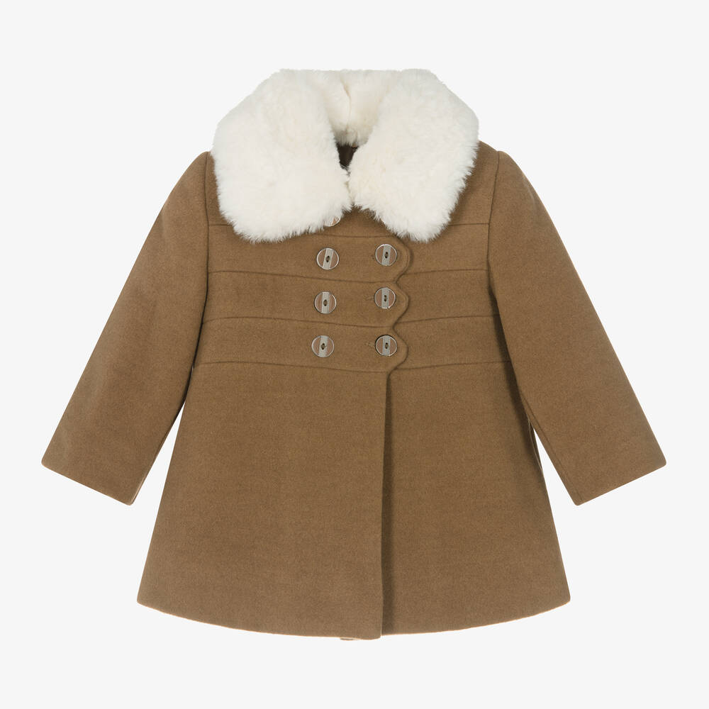 Miranda - Girls Brown Felted Coat | Childrensalon