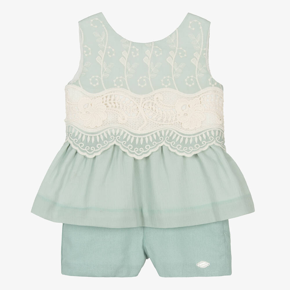 Miranda - Girls Cotton & Linen Embroidered Shorts Set | Childrensalon