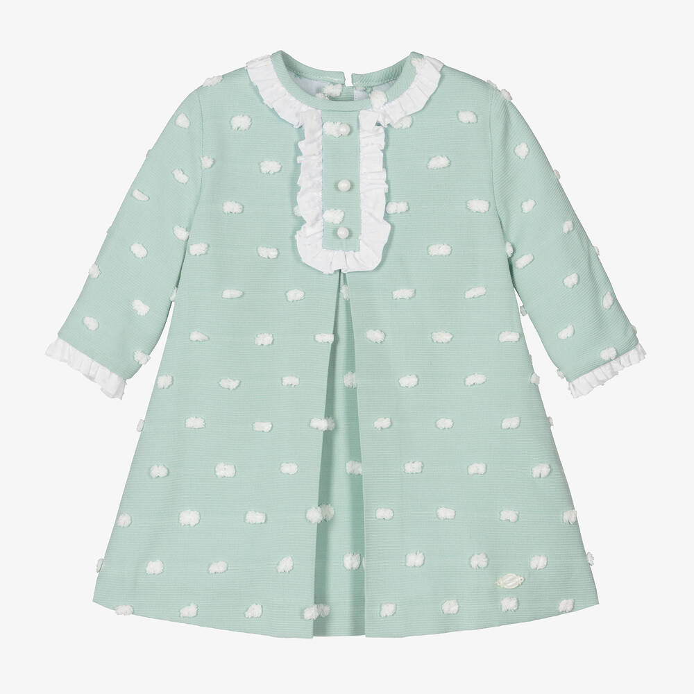 Miranda - Girls Green Dotted Dress | Childrensalon