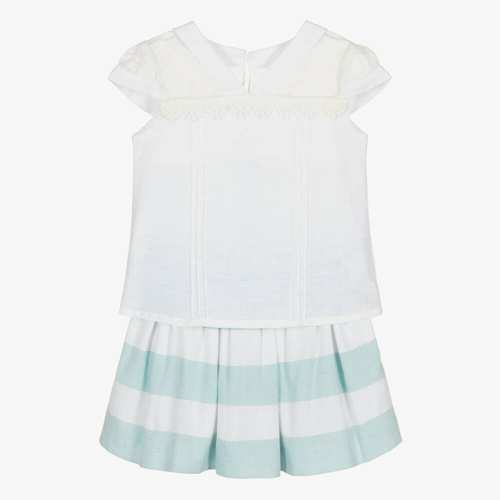 Miranda - Girls Green & White Striped Skirt Set | Childrensalon
