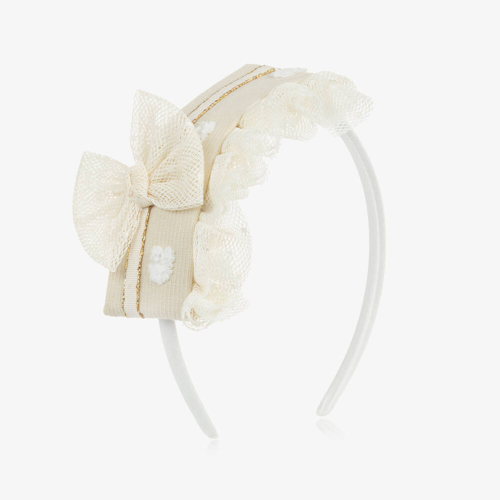 Miranda - Girls Ivory Bow Rosette Hairband | Childrensalon