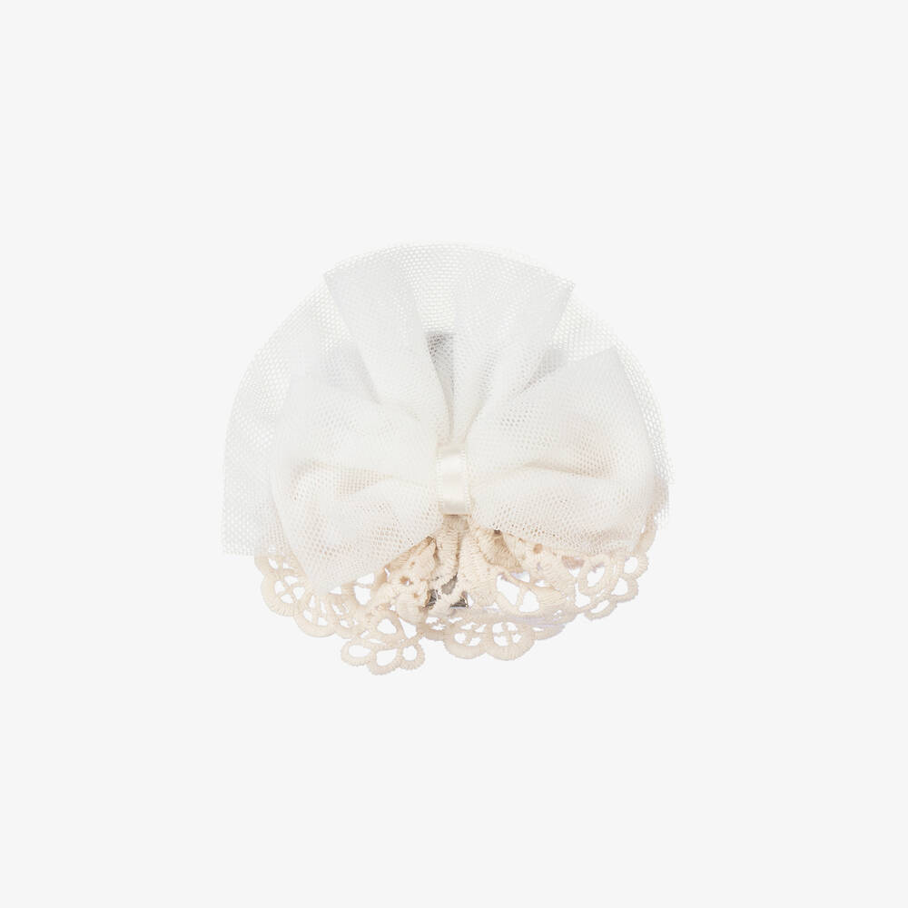 Miranda Kids' Girls Ivory Tulle & Lace Hair Clip (10cm) In White