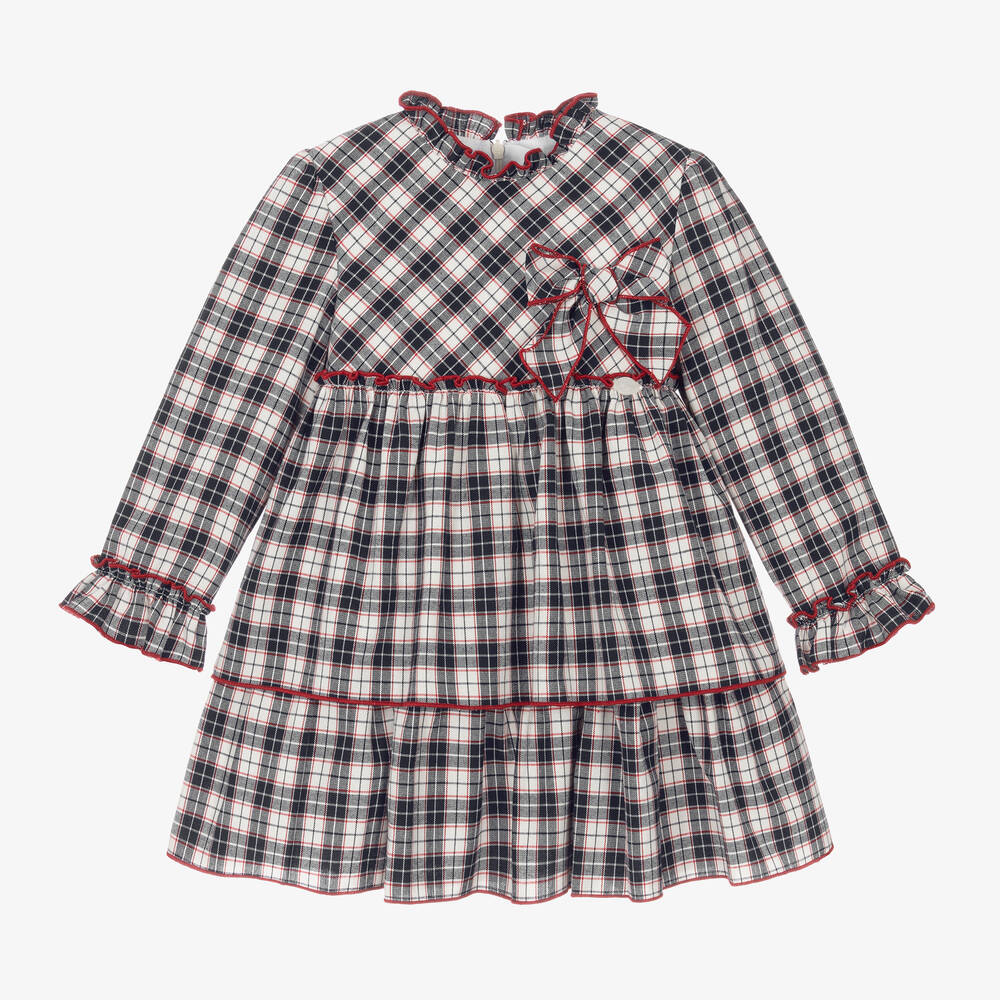 Miranda - Girls Navy Blue Check Dress | Childrensalon