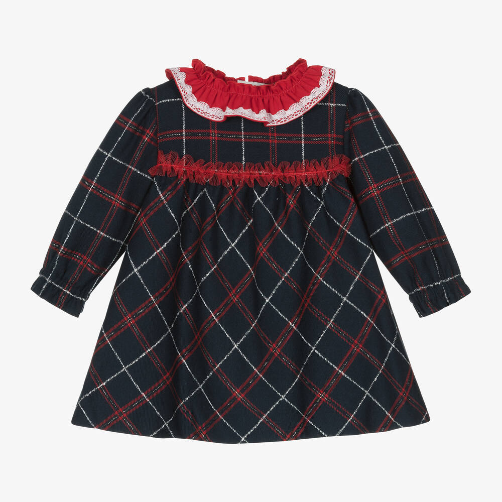 Miranda - Girls Navy Blue Checked Dress | Childrensalon